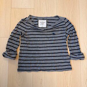 Vintage Rare Abercrombie Striped Quarter Sleeve Boat Neck Crop Top XS